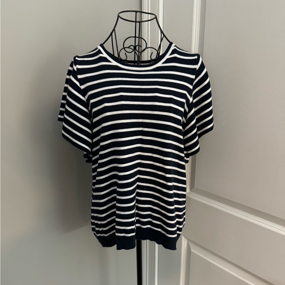 Banana Republic Navy & White Striped Short Sleeve Blouse Size Medium
